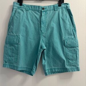 L.L. Bean Vintage 90s Teal Cargo Shorts Mens Size 35 100% Cotton Long Fit Y2K